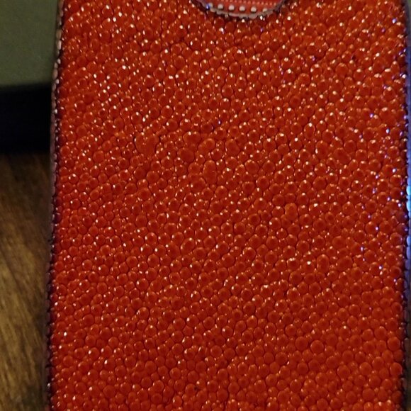 Leather Inlay with Orange Mohave Turquoise and Orange Stingray--- Card Holder - Picture 6 of 7